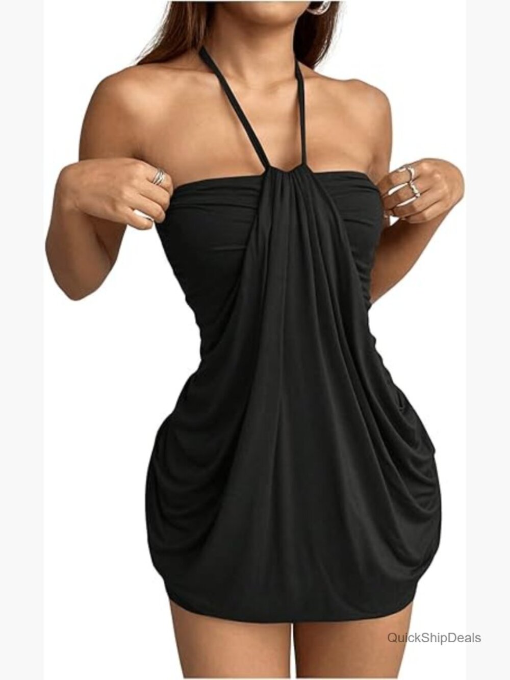 Halter Bodycon Mini Dress Sleeveless Ruched Backless Party Clubwear